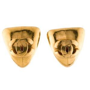 CHANEL Gold CC Clip On Earrings Karl Lagerfeld Era Luxury Vintage Collector EUC